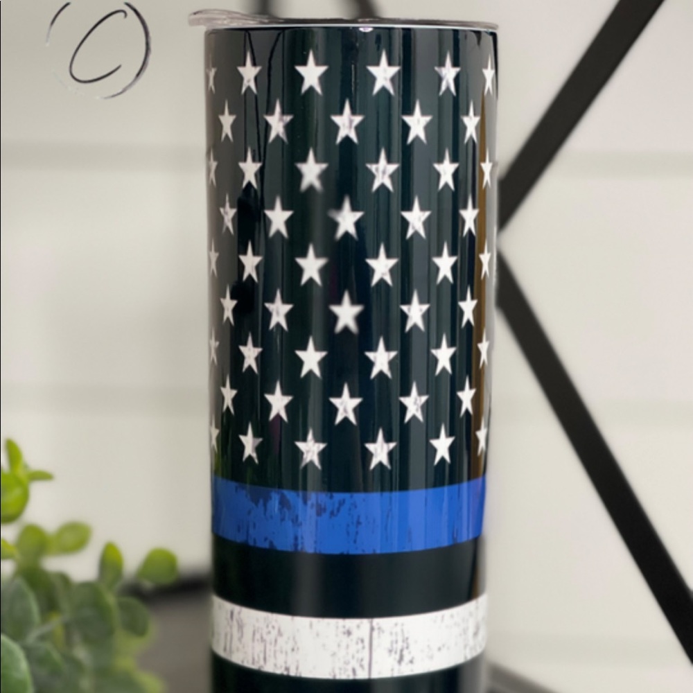 CMD Tumbler - Thin Blue Line - 20oz Skinny Tumbler w/ metal straw - NWT